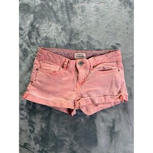 Aeropostale Girls 3/4 Coral Pink Distressed Denim Cutoff Short Shorts 3/4 Women